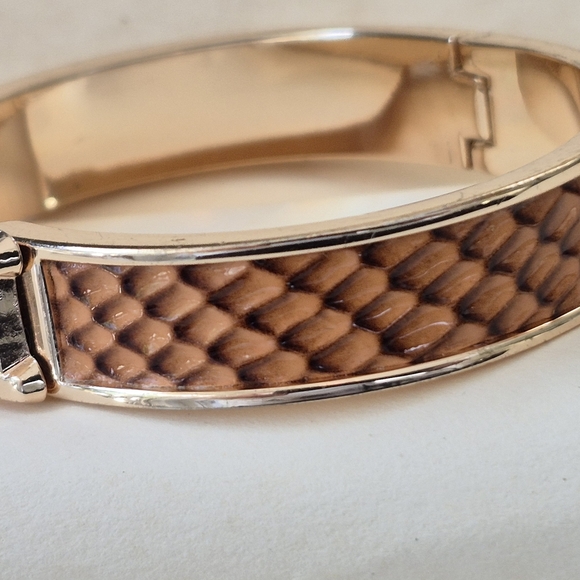 Brown Faux Aniaml Skin Texture  and Gold Bracelet - Picture 5 of 8